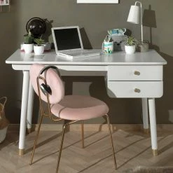 125x60 Jugend Schreibtisch In Weiß & Gold - Zimventa