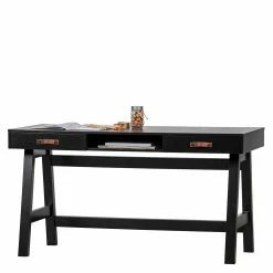 140x62 Kiefernholz Schreibtisch In Schwarz - Ilvessino