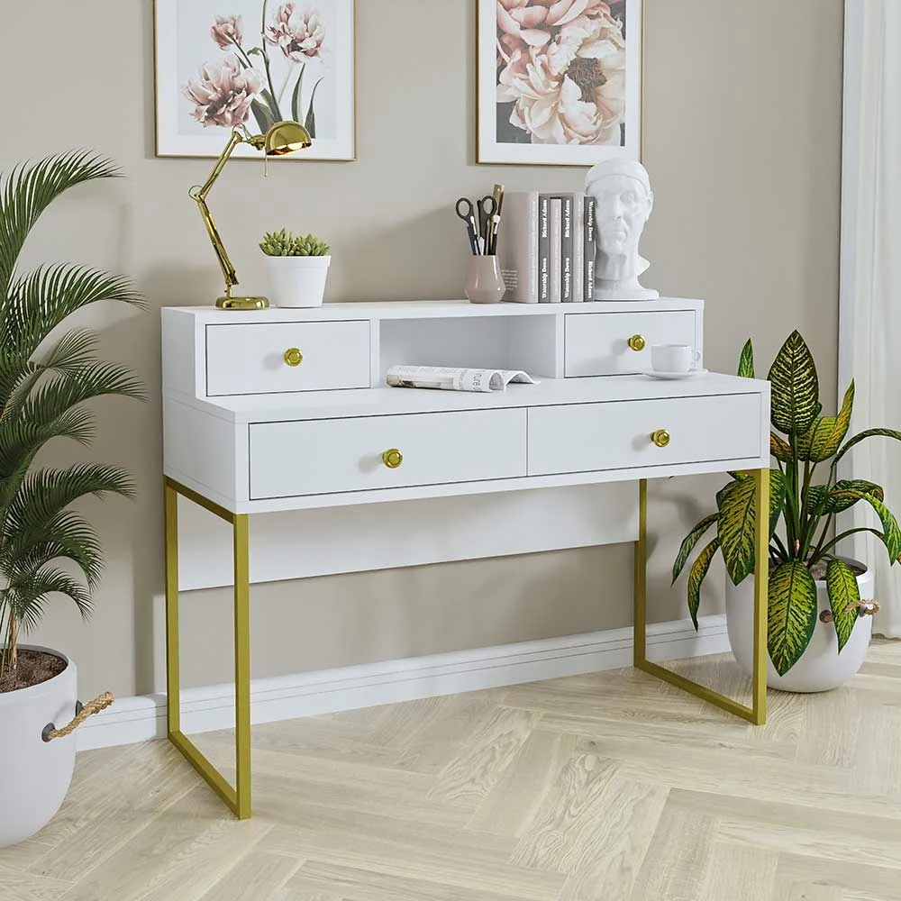 Ausgefallener Schreibtisch In Weiß & Gold - Pamina