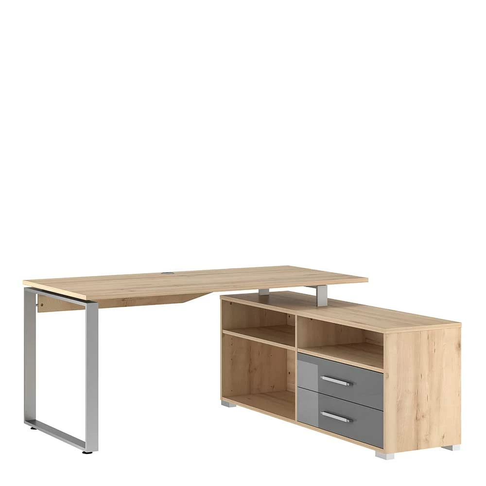 Bürotisch Mit Seitenregal In Buche & Grau HG - Florino – Bild 2