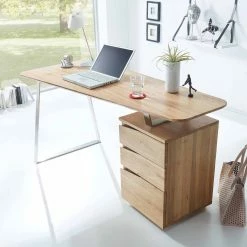 Design Schreibtisch In Asteiche Teilmassiv Nileon Mit 3 Schubladen