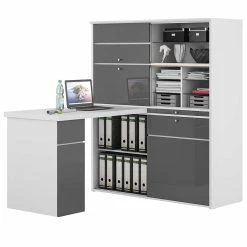 Kompakter Schreibtisch Arbeitsplatz In Grau - Senade