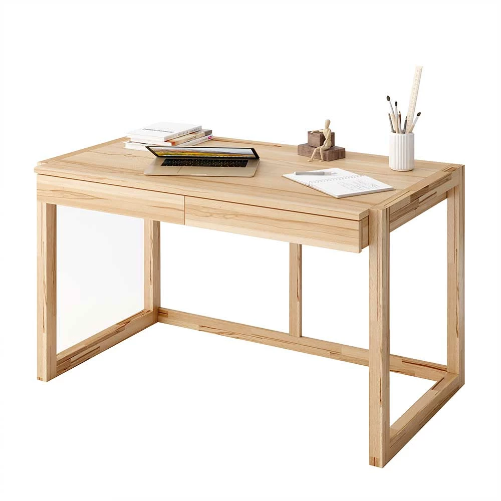 Massiver Kernbuche Schreibtisch Mit Bügelgestell - Antina – Bild 2