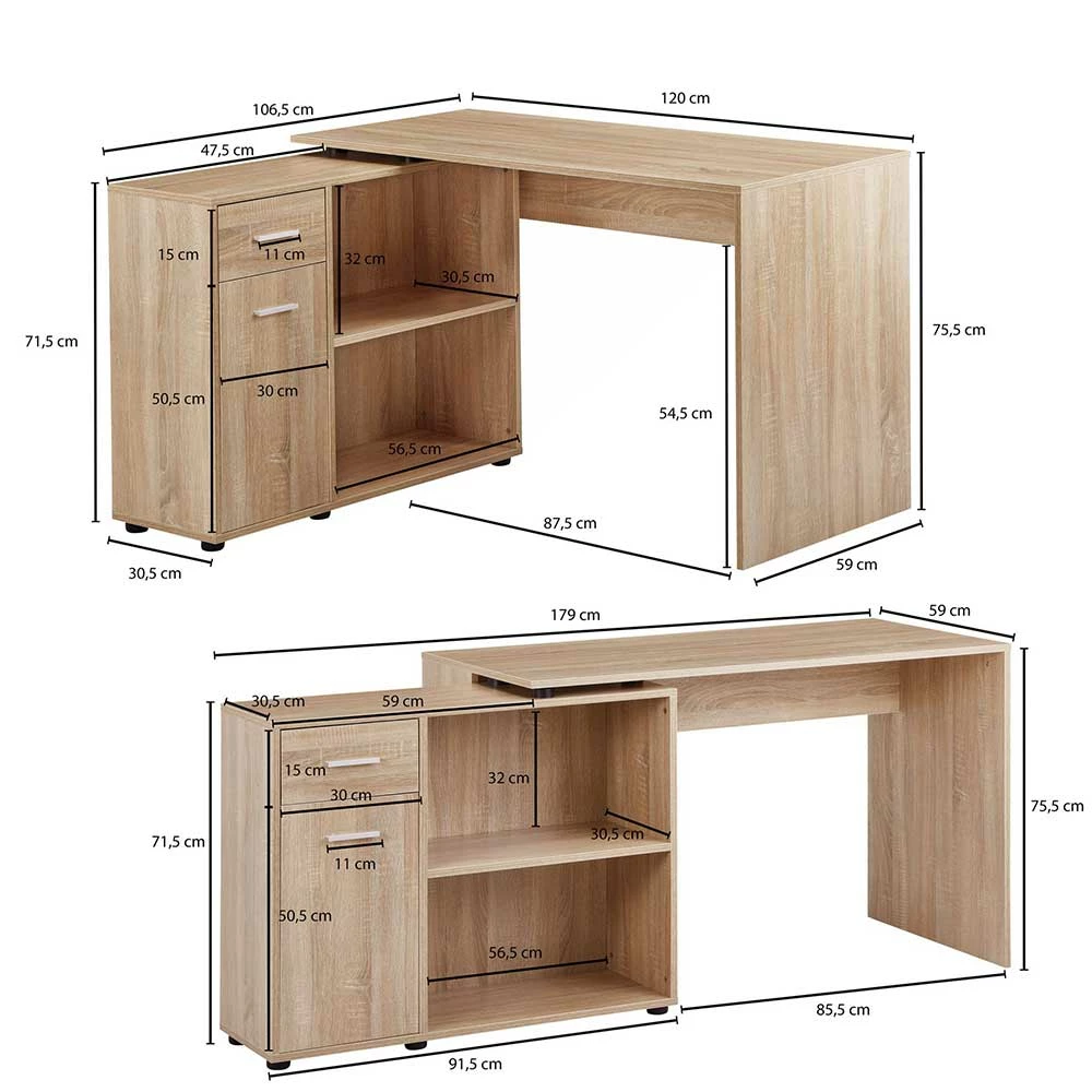 Schreibtisch Mit Regal In Sonoma-Eiche - Brando – Bild 5