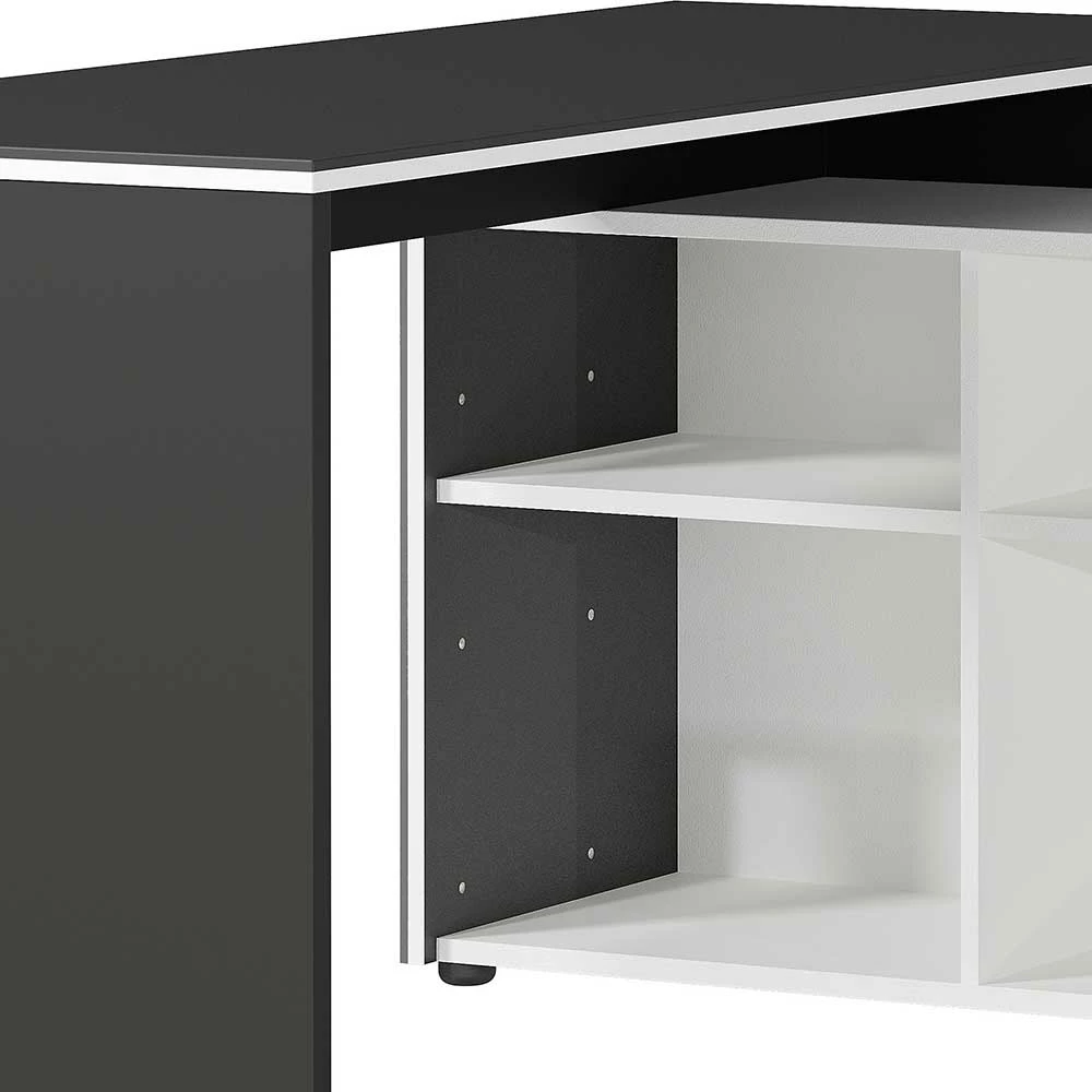 Schreibtisch Mit Seitenregal 4 Fächer & 3 Schubladen - Secrema – Bild 5