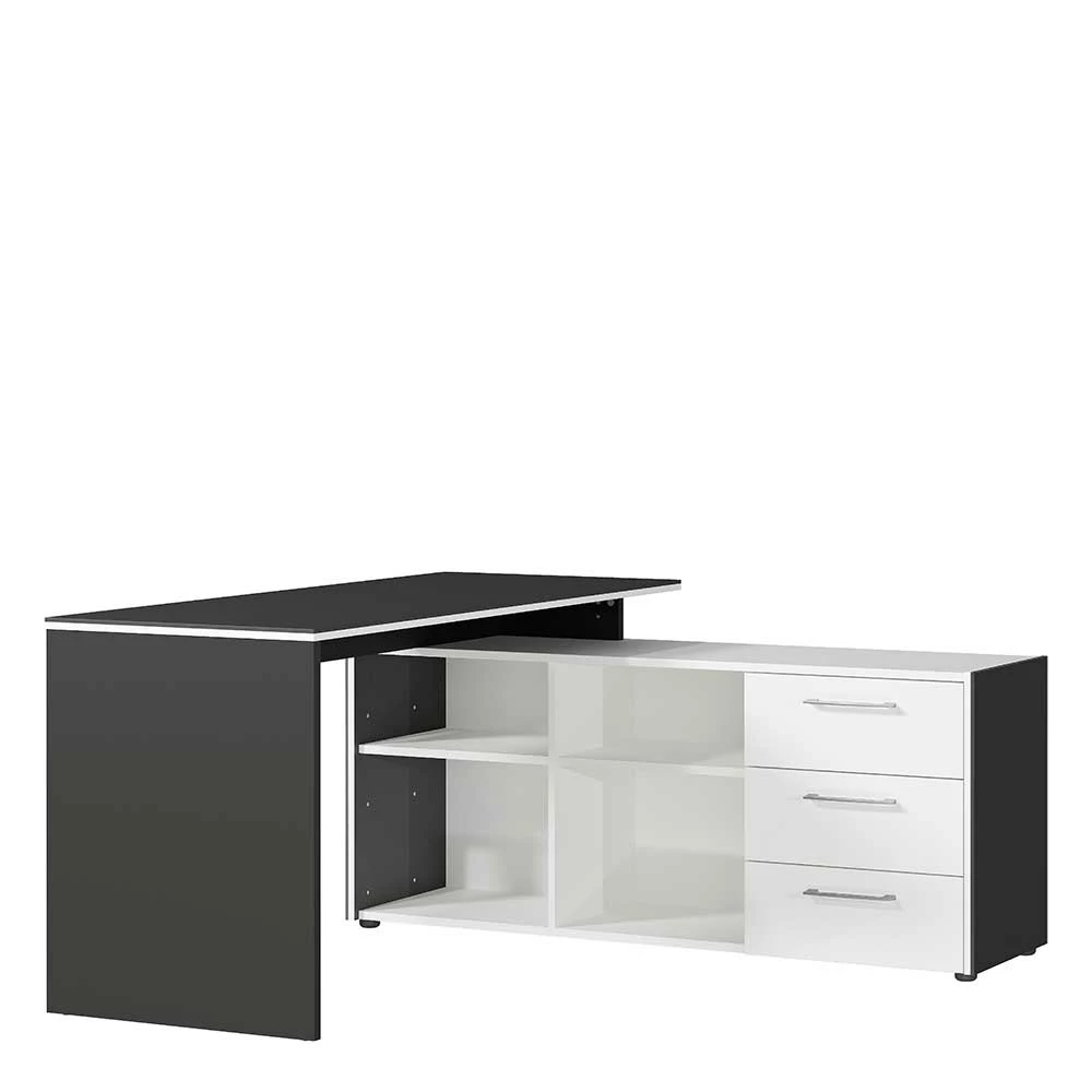 Schreibtisch Mit Seitenregal 4 Fächer & 3 Schubladen - Secrema – Bild 2